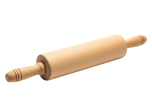 Wooden rolling pin for baking dough on a transparent background
