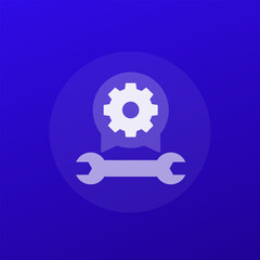 repair icon with wrench and gear, transparent design