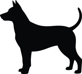 Standing Dog Silhouette  Black Vector Canine Illustration Isolated on White Background
