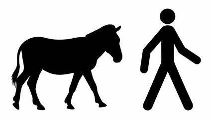 Striking silhouette of a donkey alongside a walking figure, perfect for symbolic illustrations or representing companionship and journeys