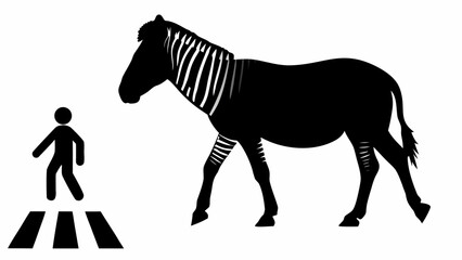 Striking zebra horse blend with crossing pedestrian, a unique creative design for brands seeking bold statement, animal motif and symbolic urban visuals