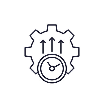 uptime line icon with clock and gear