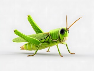 Fototapeta premium Vibrant Green Grasshopper Isolated on White Background