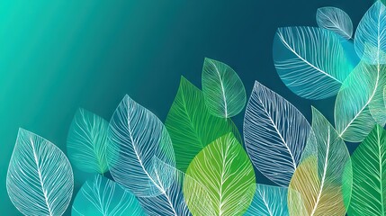 Diagonal leaf frame on blue green gradient background with spacious copy area