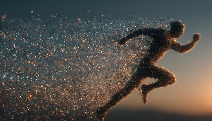 Silhouette person leaping from 2025 to 2026 under starry night sky, symbolizing new beginnings, dynamic motion. Suitable for marketing or business purposes