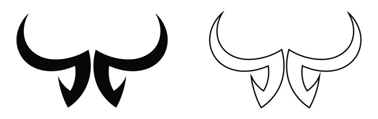 Bold bull horns design element for logos and creative projects,Bull logo, bison icon, buffalo vector bull fight concept long horned,Minimal and abstract bull logo icon buffalo vector bison silhouette