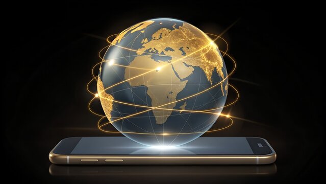 Global connections with a modern smartphone for business and technology solutions - Powered by Adobe