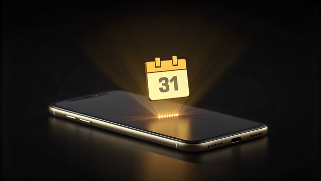 Elegant smartphone displaying golden calendar icon for deadline reminders on sleek device