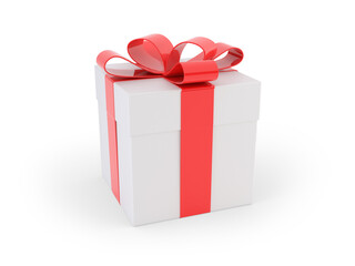 3D White Gift Box with Red Ribbon Isolated on Transparent Background
