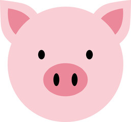 Flat Simple Cute Pink Pig Animal Farm Head Illustration Graphic