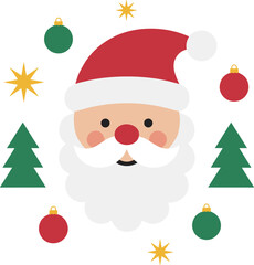 Flat Design Cheerful Santa Claus with Tree and Bauble Ornament Illustration