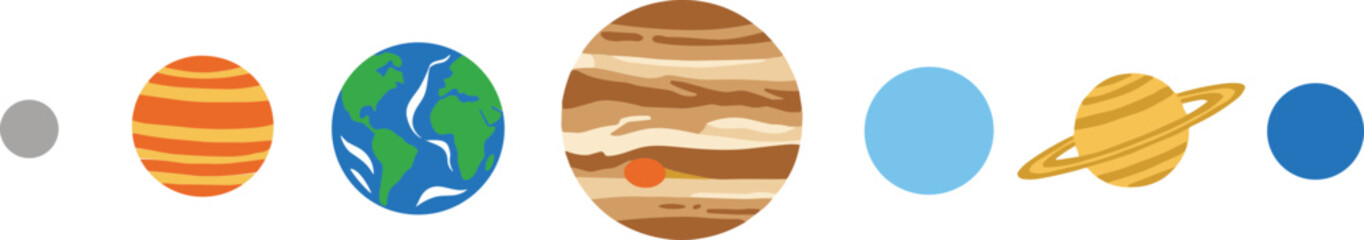 Cute Cartoon Style Colorful Solar System Planets Education Illustration © Robet