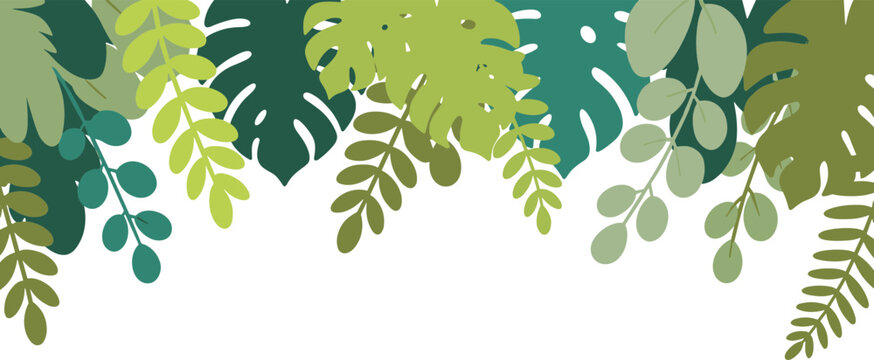 Modern Flat Style Green Tropical Leaves Frame Nature Illustration