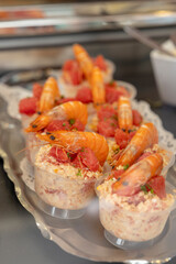 Shrimp and grapefruit verrines serving as catering appetizers