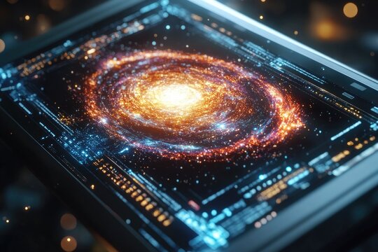  Futuristic Digital Interface Displaying Glowing Spiral 