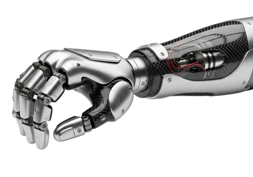 Advanced robotic arm with metallic and carbon fiber details
