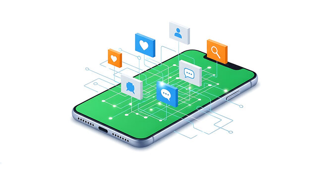 Modern smartphone with social media icons floating around it, symbolizing digital communication and online engagement