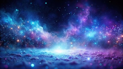 Naklejka premium Glittering cosmic dust settles on a darkened background with vibrant purple and blue hues