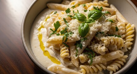 Creamy parmesan pasta with fresh basil and herbs is a delicious and comforting Italian meal, perfect for a cozy night in or an elegant dinner party