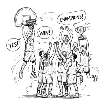 Basketball team celebrating The NBA Cup and holding trophy in joy  