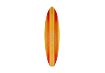 Vintage striped wooden surfboard for summer beach and ocean fun