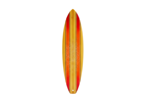 Vintage striped wooden surfboard for summer beach and ocean fun