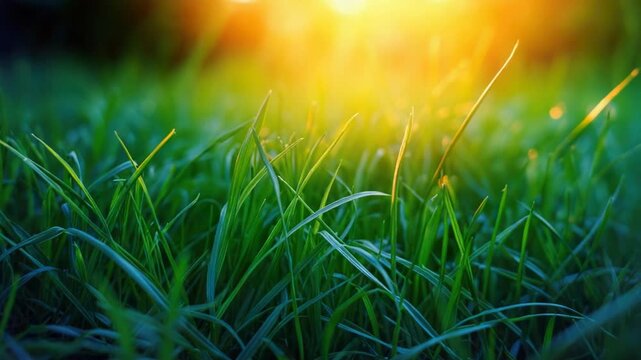 A sunny day with the sun setting behind a field of grass, ideal for outdoor use such as advertising or editorial purposes