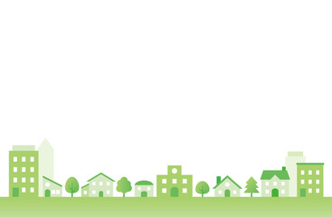 緑の町並みシンプル背景イラスト