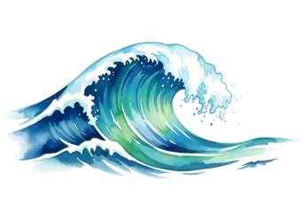 Vibrant blue green watercolor wave with white foam art element