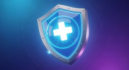 Obraz premium Medical Shield with Glowing Plus Sign Protecting Health and Well Being Symbolizing Safety and Assurance in Healthcare Insurance