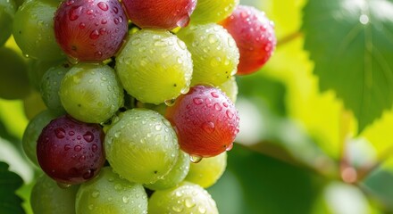 Fresh grapes glistening with morning dew, a healthy and vibrant snack, perfect for summer picnics, vineyards, and delicious fruit-themed designs