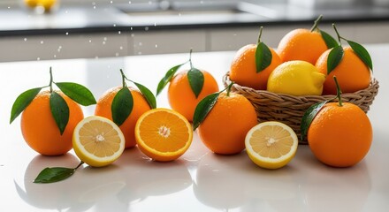 Fresh oranges and lemons for zesty summer recipes or vibrant juice ads, a colorful splash of citrus perfect for healthy living content