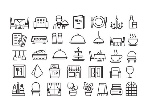 Coffee Shop Barist and Espresso Line Icons Set - Coffee Maker Bean and Beverage Vector