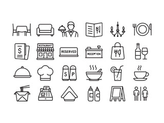 Coffee Shop Barista and Espresso Line Icons Set - Coffee Maker Bean and Beverage Vector