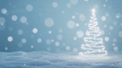 Albero di Natale luminoso bianco su sfondo innevato. Generative AI