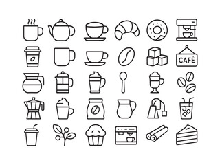 Beverage Juice and Coffee Glyph Icons Set - Cocktail Tea Bar and Drink Menu Vector