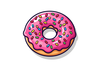 Sweet pink frosted donut with colorful sprinkles cartoon design