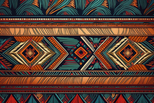 Colorful Tribal Geometric Pattern Background with Aztec and Boho Motifs