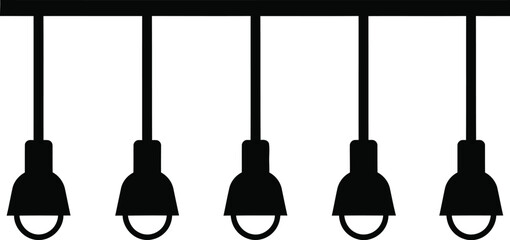 Five hanging pendant lights in a row with simple modern design silhouette