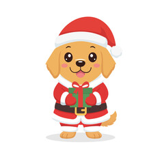 cute dog wearing santa claus hat christmas vector illustration template design