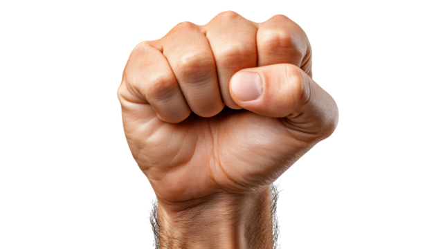 Empowered Hand: A clenched fist symbolizes strength, determination, and unity, captured in striking detail with every knuckle and contour in sharp focus.