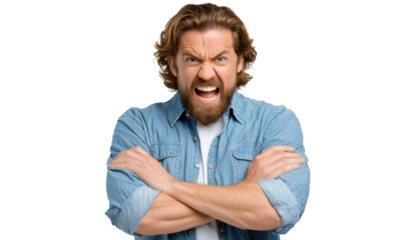 Anger Unleashed: A man displays raw emotion as he conveys an intense state of frustration, the image capturing the unbridled fury and emotional intensity.