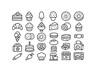 Beverage Coffee and Bar Service Line Icons Set - Juice Cocktail Tea and Drink Menu Vector