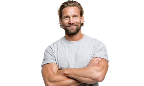 Confident Man Posing: A portrait of a man with a confident expression. His arms are crossed, and he radiates a sense of assuredness and contentment.