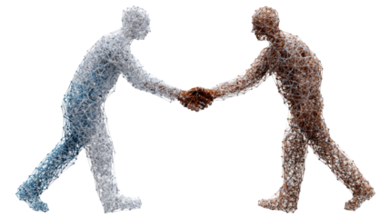 Handshake of Unity: A symbolic representation of agreement and collaboration, showcasing a handshake between two figures crafted from distinct textures, signifying diversity and harmony.