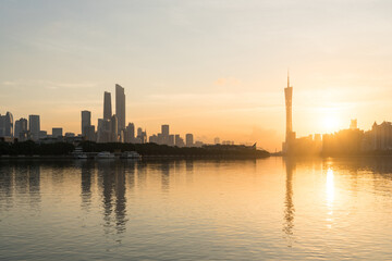 Fototapeta premium Sunrise over the Guangzhou skyline, China