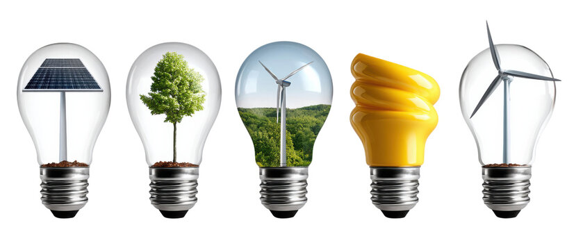 Energy transition Concept: An array of light bulbs represents the fusion of renewable energy
