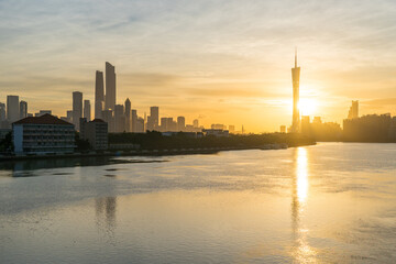 Fototapeta premium Sunrise over the Guangzhou skyline, China