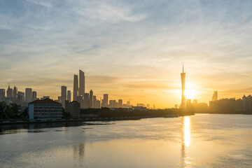 Fototapeta premium Sunrise over the Guangzhou skyline, China