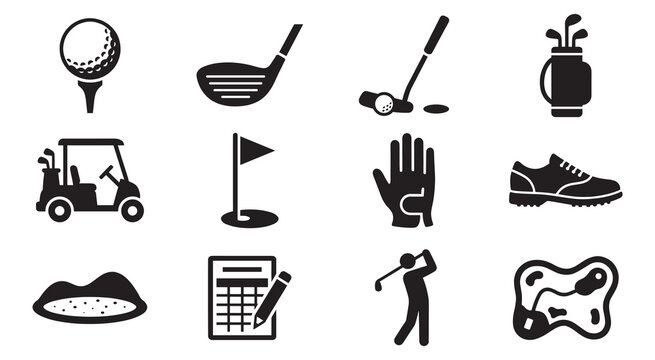 Golf icon set. Golf and golfing sport elements or items. Vector Illustration. EPS 10 